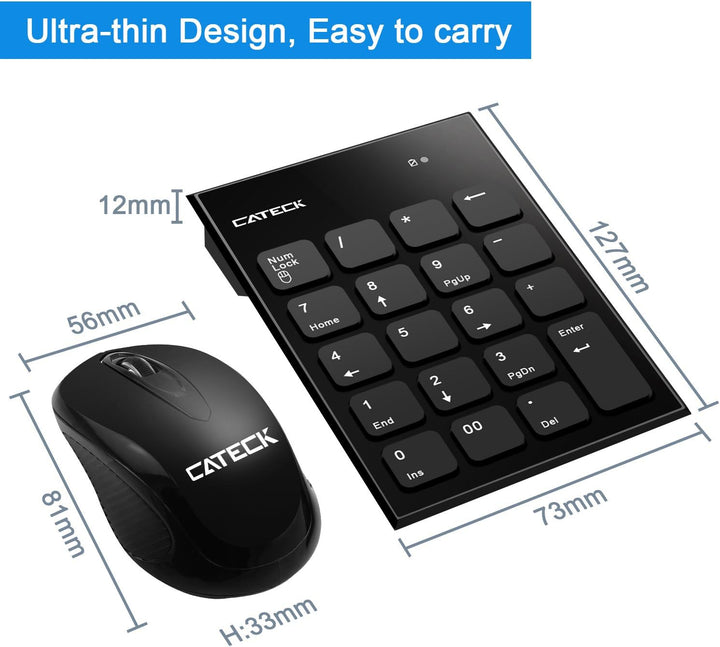 CATECK Ziffernblock und Maus Kombination, 2,4G kabellose Mini USB Ziffernblock und Maus Kombination