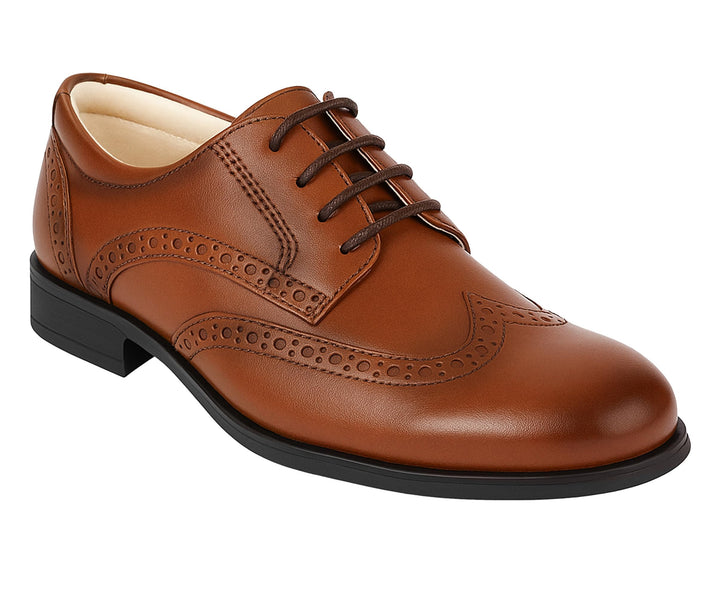 Jungen Kunstleder Lack Brogue Abendschuhe Schnürschuhe formelle Hochzeit Pagenkopf Schuhe, 22 EU Tan
