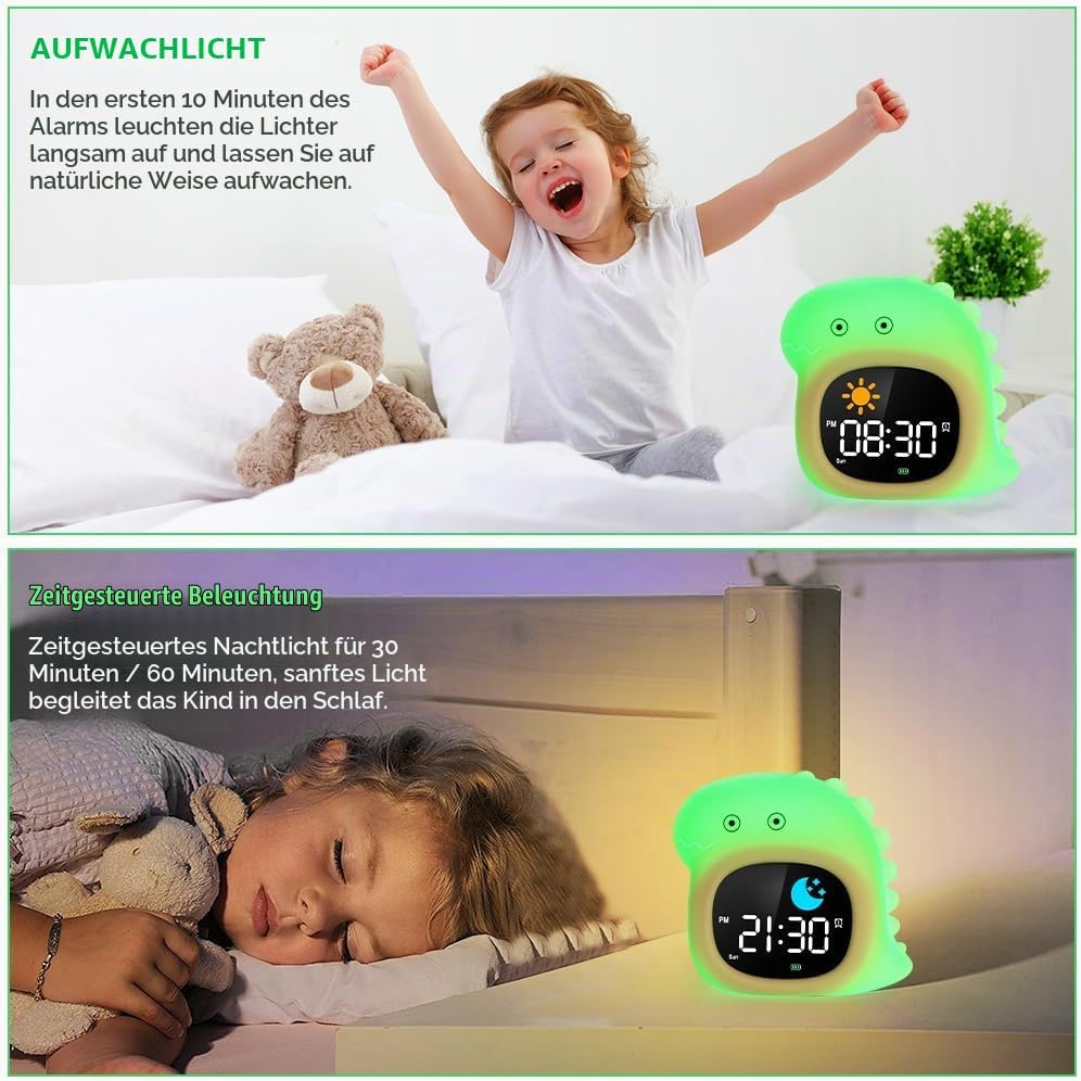 HOTUT Kinder Lichtwecker,Schlaftrainer Kinder mit Nachtlichtern,6 White Noise Kinderwecker,Digitaler