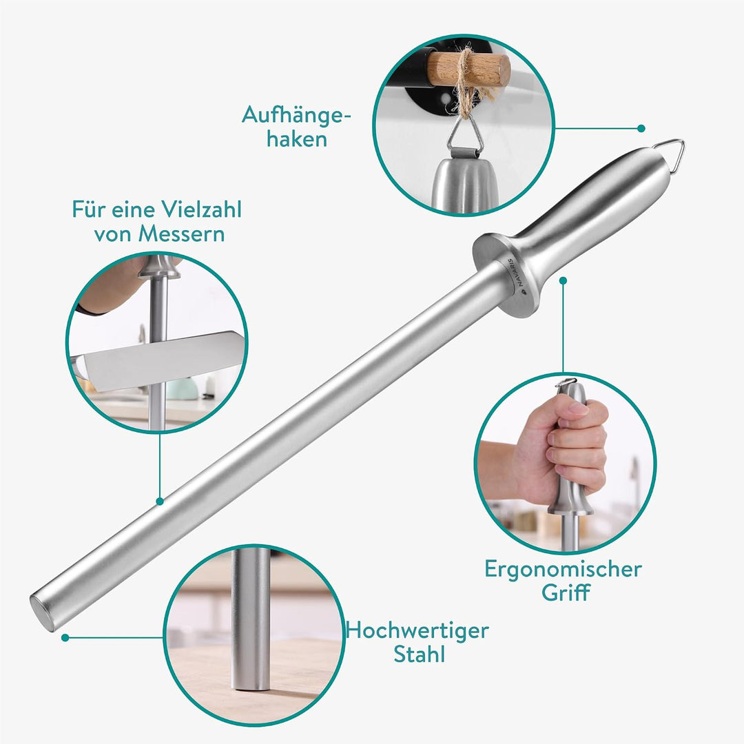 Navaris Wetzstahl für Messer - 43 cm Wetzstab - Messerschärfer mit Diamantbeschichtung - Diamant Mes