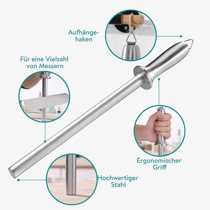 Navaris Wetzstahl für Messer - 43 cm Wetzstab - Messerschärfer mit Diamantbeschichtung - Diamant Mes