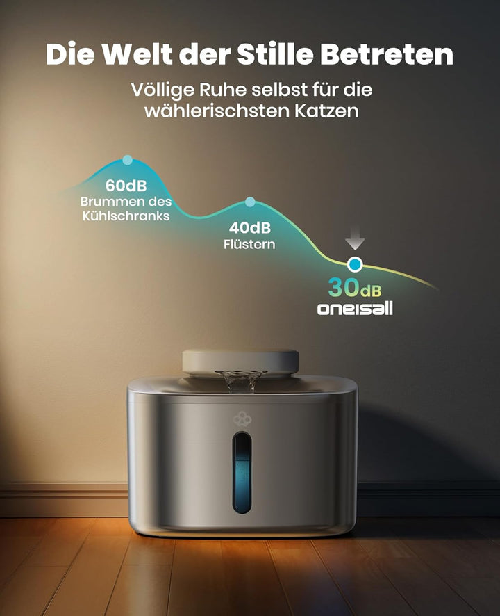 oneisall Katzenbrunnen Kabellos, 5000mAh Batteriebetrieb, 3.5L Trinkbrunnen für Katze mit Bewegungsm