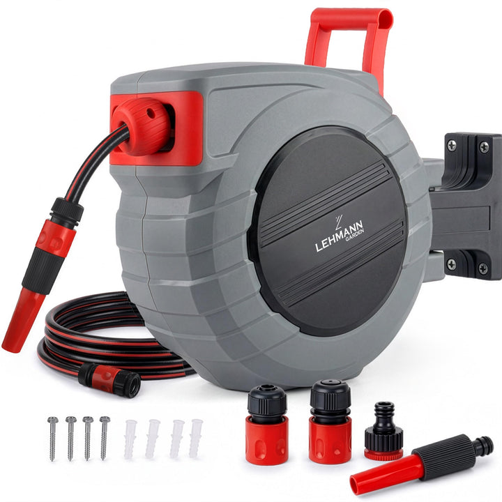 LEHMANN Wand-Schlauchbox 35 m + 2 m, Automatischer Schlauchaufroller, Schlauchtrommel für Flexible G