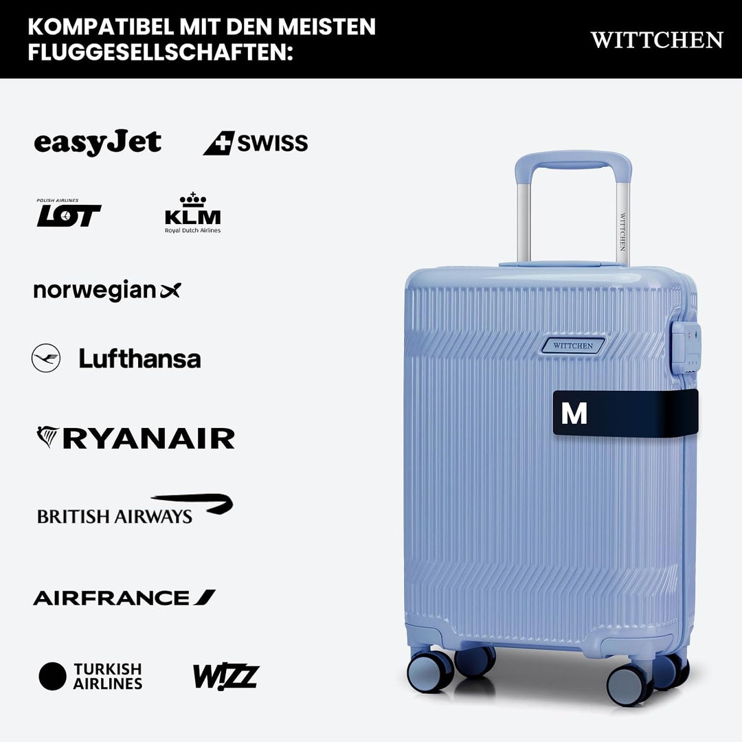 WITTCHEN Kabinenkoffer Handgepäck Hartschalenkoffer Polycarbonat 4 Rollen Gloss Line | Blau Hochglan