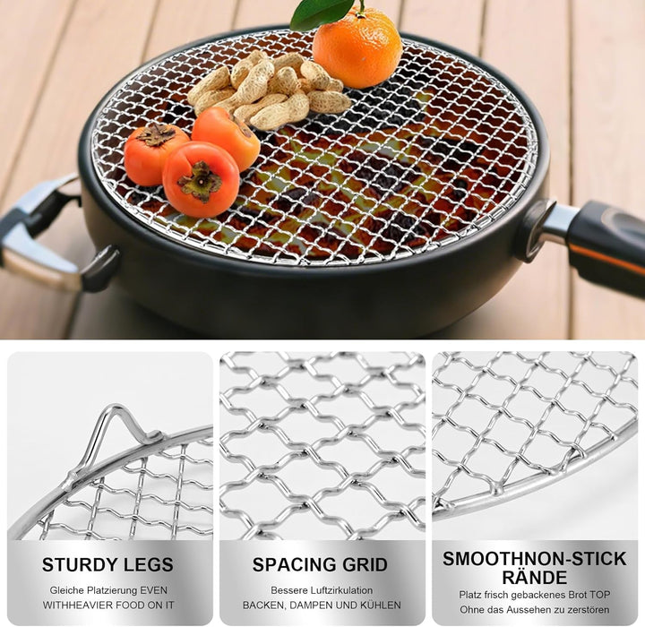 Edelstahl Grillrost Rund Mit 2cm Füssen Ø10-42.5cm - Universelles Kochgitter Für Heissluftfritteusen