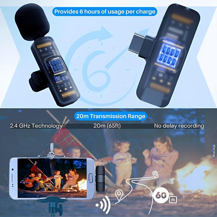 Kabelloses Mikrofon für Android USB-C Kompatibel mit Samsung s24 &amp; iPhone 15 Serie - Kabelloses Lava