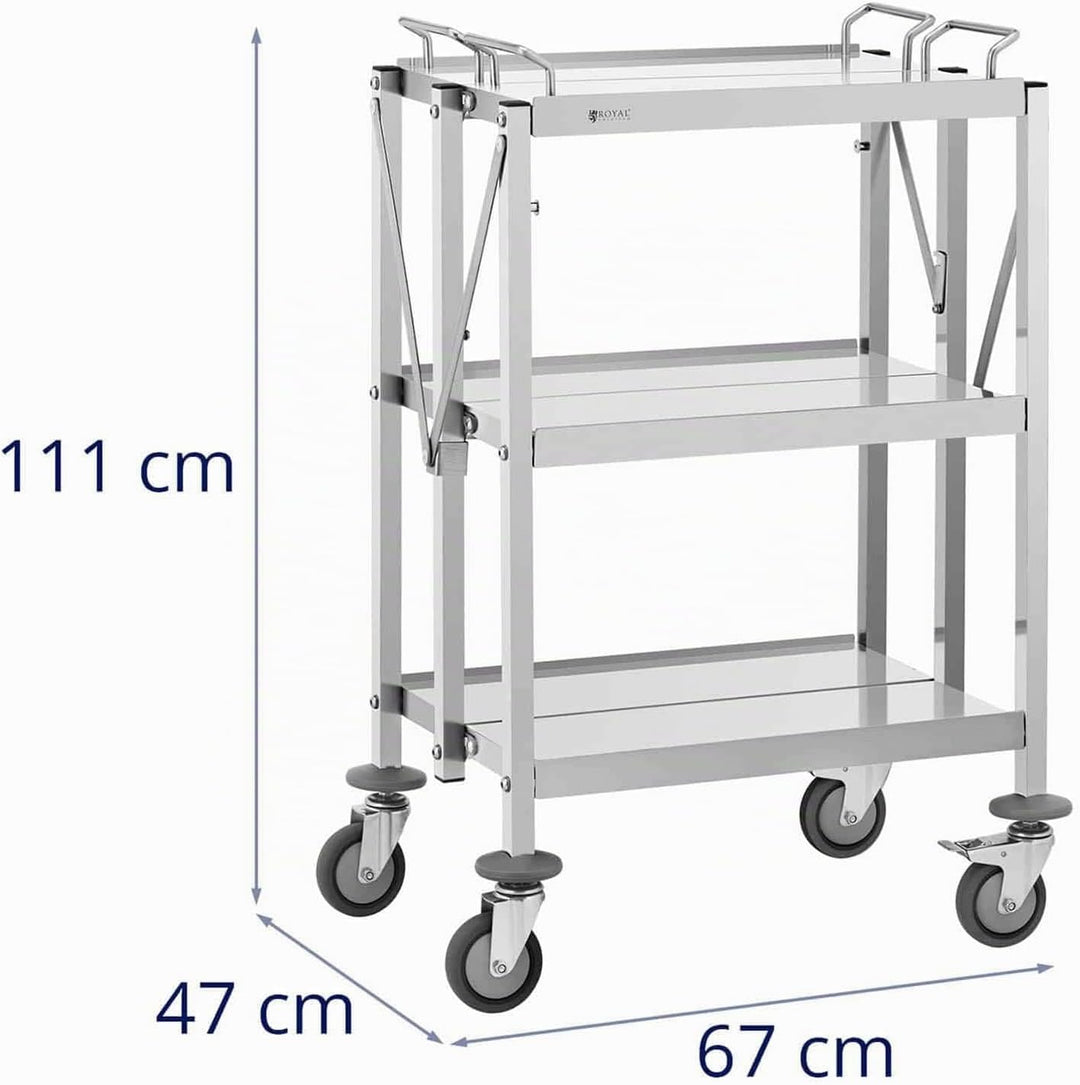 Royal Catering RCSW-100 Servierwagen 3 Borde 40 x 58 cm 90 kg faltbar Küchenwagen Edelstahl Küchenro