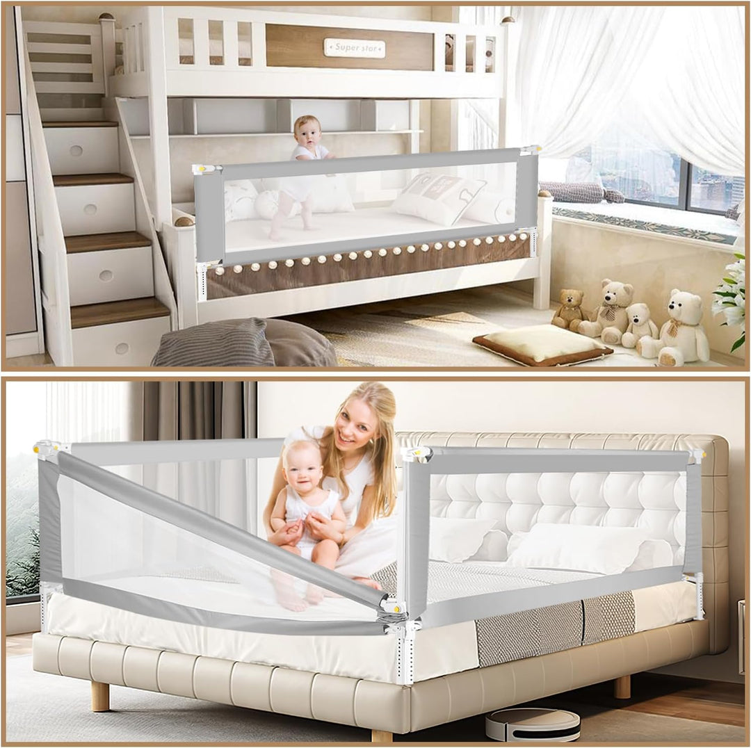 Ansobea 200cm Bettgitter｜Kinderbettschutz mit U-förmige Füsse｜Kinderbettgitter Faltbar｜Bettschutzgit