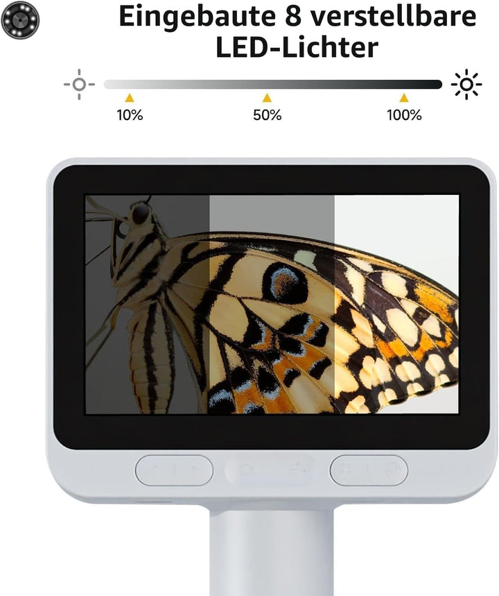 BEAVERLAB 4,0" IPS Mikroskop, digitales Mikroskop 100X-1600X, WiFi USB Mikroskop für Anfänger, 1080P