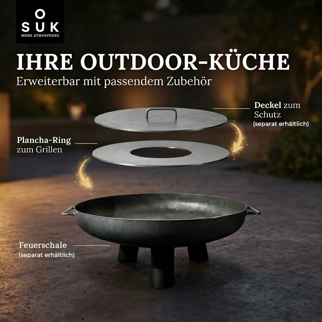 Feuerplatte Plancha Feuerring aus Edelstahl 4mm, Grillplatte passend für Feuertonne 100 cm (Lieferun