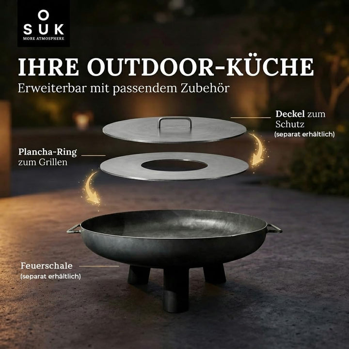 Feuerplatte Plancha Feuerring aus Edelstahl 4mm, Grillplatte passend für Feuertonne 100 cm (Lieferun