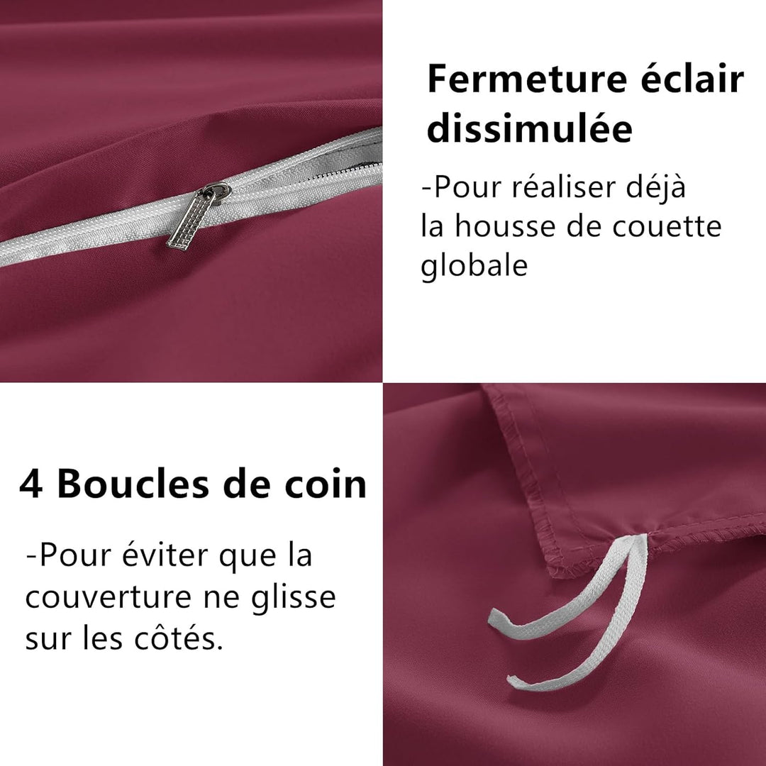 WAVVE Bettwäsche 240x260 3 teilig Weinrot Rot - Bettbezug 260 x 240 Set mit Kissenbezüge 65x65 cm, B