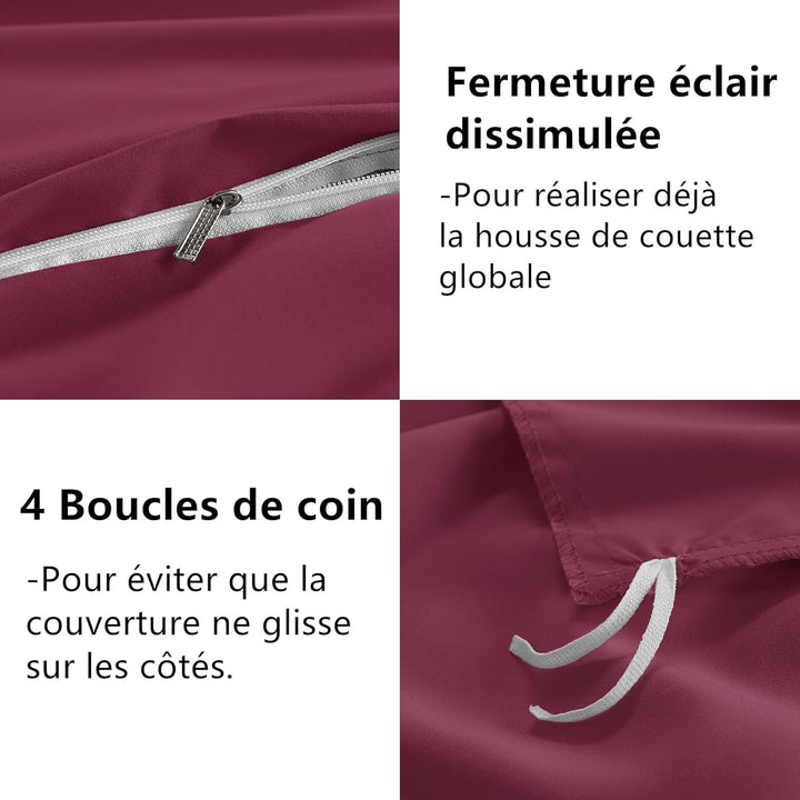 WAVVE Bettwäsche 240x260 3 teilig Weinrot Rot - Bettbezug 260 x 240 Set mit Kissenbezüge 65x65 cm, B