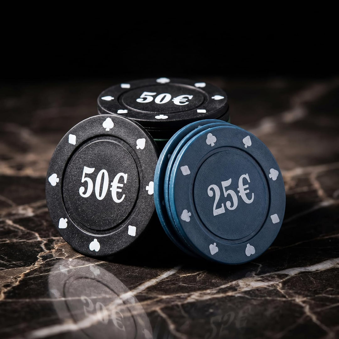 various Poker-Set aus Metallbox, 200 Pokerchips, 2 Abdeckungen, Distanzknopf, Brettspiel