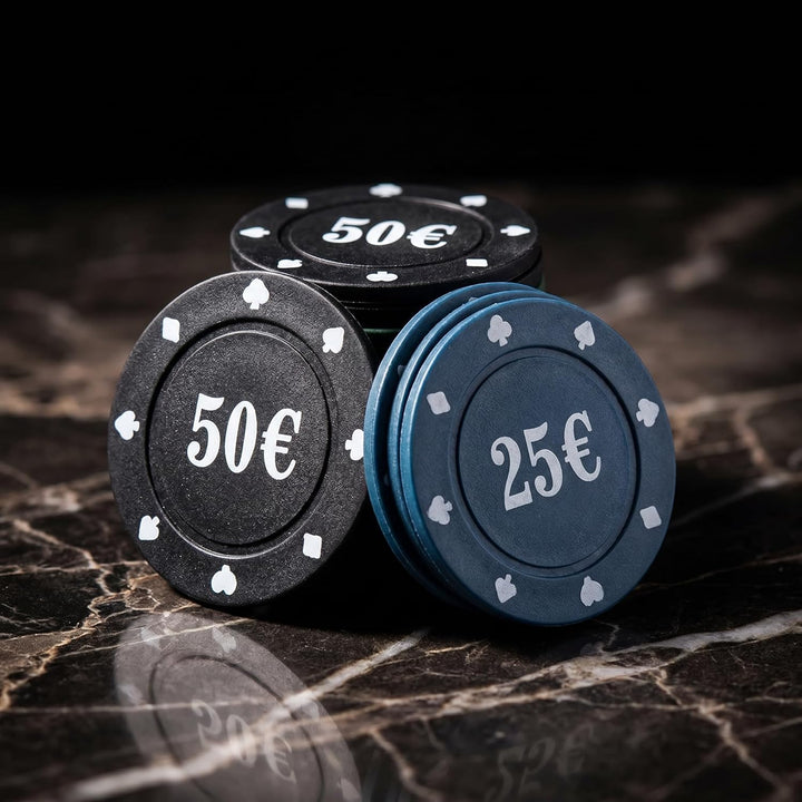 various Poker-Set aus Metallbox, 200 Pokerchips, 2 Abdeckungen, Distanzknopf, Brettspiel