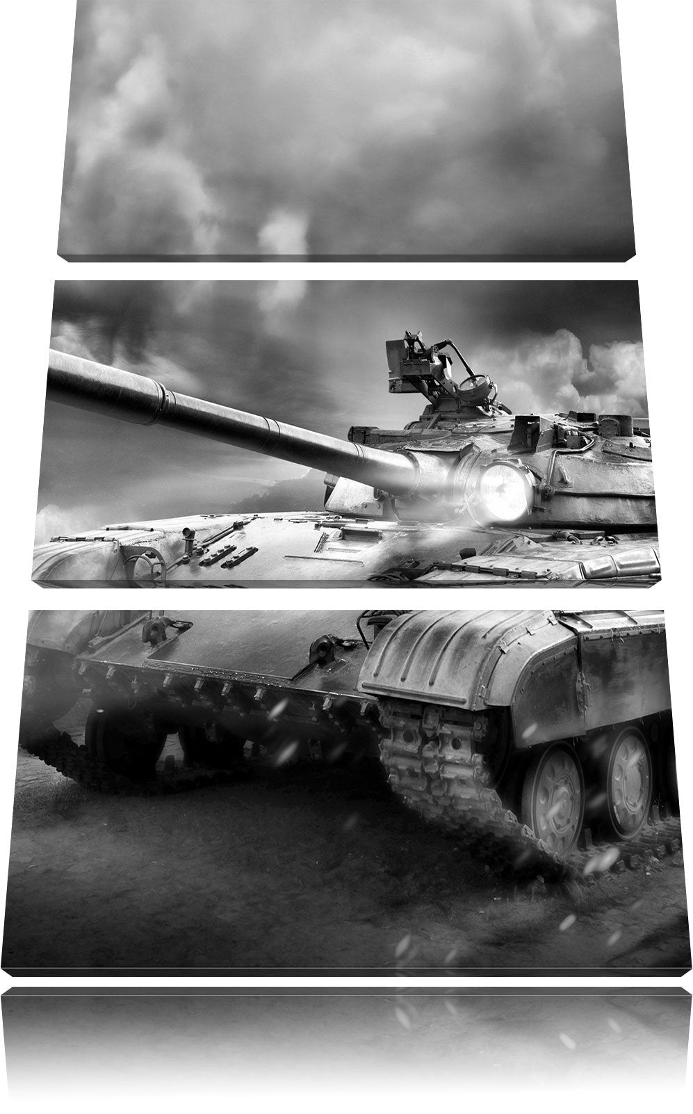 Pixxprint Panzer im Nebel 3Teiler 120x80 cm Leinwandbild Wandbild Kunstdruck