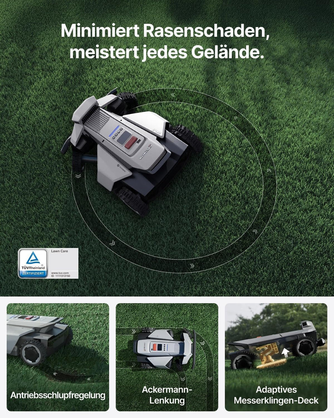 Segway Navimow X420 Mähroboter mit Garage X, für 2000 ㎡, Zero-Turn AWD für 84% Steigungen, NRTK+360°
