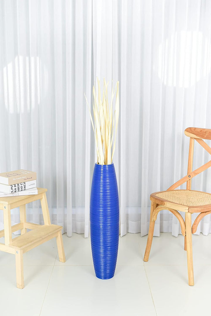 Leewadee Grosse Bodenvase für Dekozweige hohe Standvase Design Holzvase, Holz, 70 cm, Blau 70 cm Bla