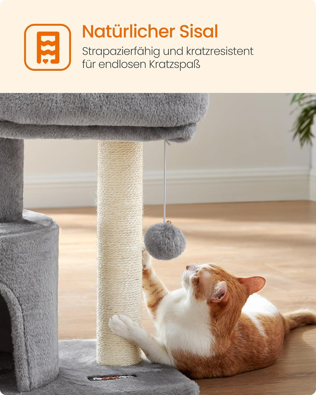 Feandrea Kratzbaum klein, Katzenbaum mit Sisalstamm, Katzenkratzbaum mit gepolsterter Plattforme, fü