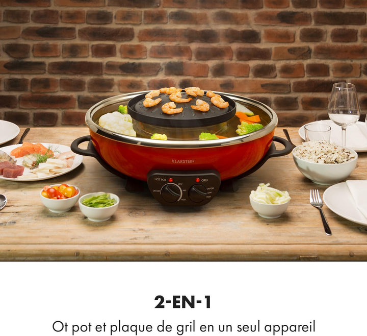 Klarstein Szechuan - Hot Pot und Grillplatte, Hot Pot Topf Volumen: 5 Liter, Hot Pot Grill 1350 Watt