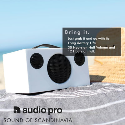 Audio Pro Addon T3+ White - Tragbarer Lautsprecher mit Bassreflexbox, Bluetooth & WiFi - Kabelloser