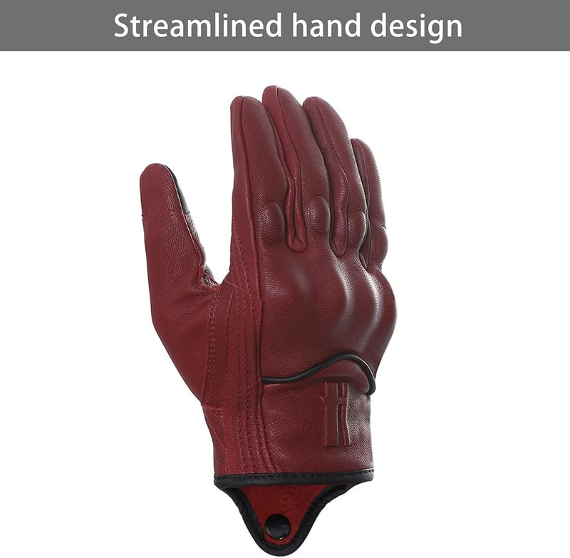 Harssidanzar Herren Vollfinger Ziegenleder Leder Touchscreen Motorradhandschuhe GM028E M Rot(upgrade