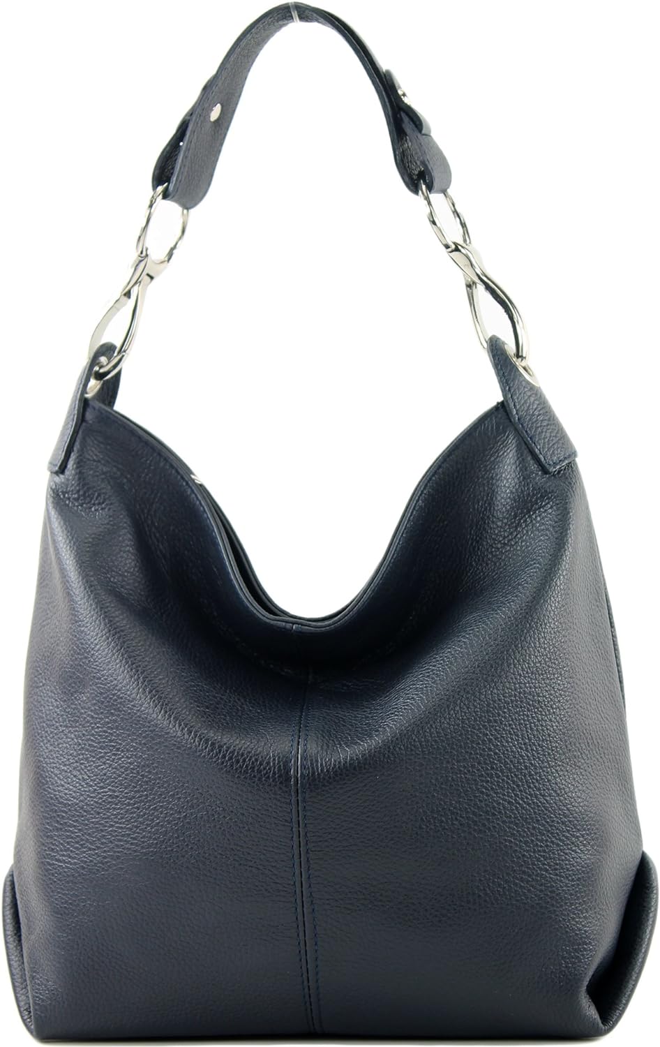 modamoda de - T168 - ital Schultertasche Umhängetasche aus Leder Dunkelblau, Dunkelblau