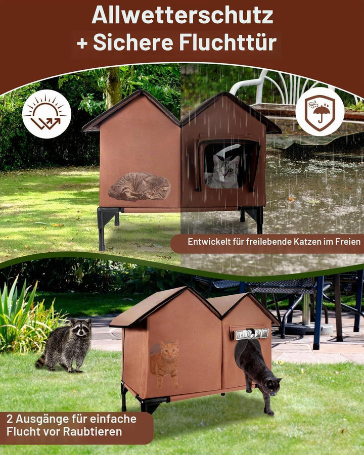 Katzenhaus im Freien, Grosse wasserdichte isolierte Katzenkennel mit erhöhter Basis, Winterhaus für