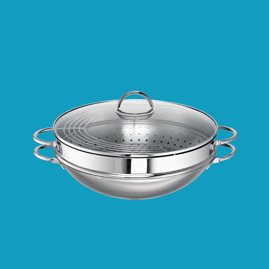 ROHE Germany Wok-Set Ravenna 5 TLG, Edelstahl, 34 cm, inklusive Dämpfaufsatz, 34 cm