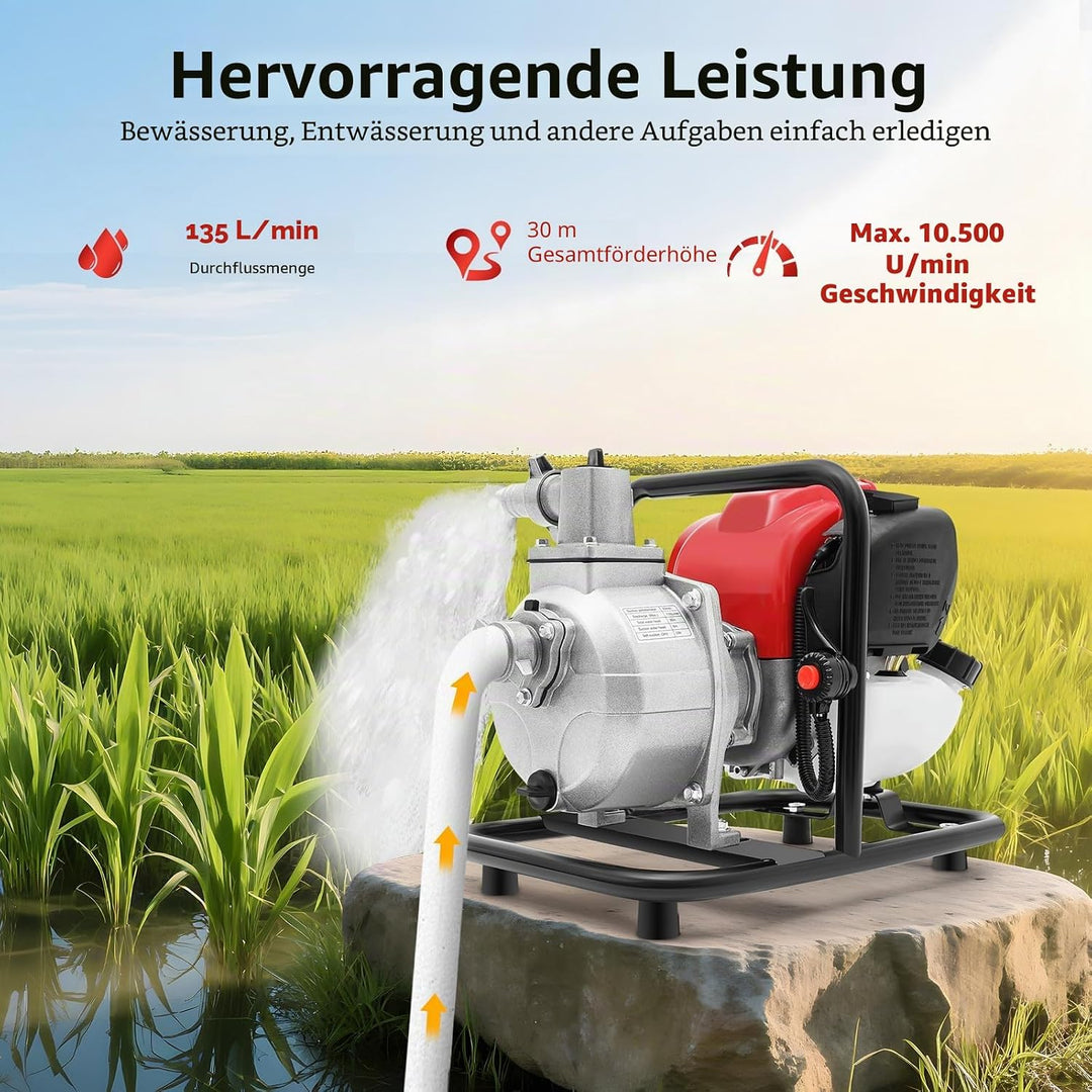 Benzin Wasserpumpe 4 Takt Motor Wasserpumpe 38CC 1.2KW Selbstansaugend Gartenpumpe Tragbarkeit Schmu