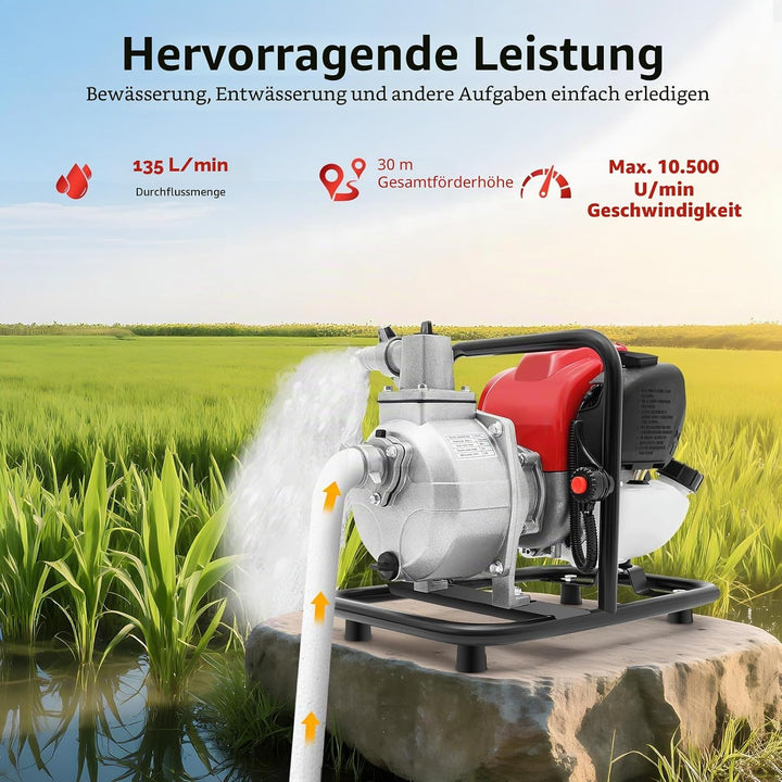 Benzin Wasserpumpe 4 Takt Motor Wasserpumpe 38CC 1.2KW Selbstansaugend Gartenpumpe Tragbarkeit Schmu