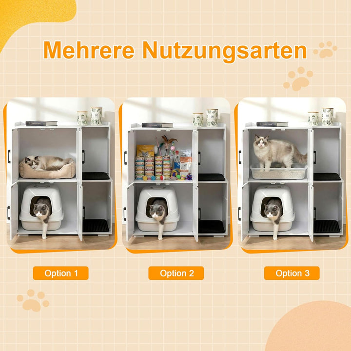 Katzenklo Schrank für 2 Katzen, Katzentoilette Schrank Zweistöckiger, Katzenklo Haus, Katzenhöhle Ho