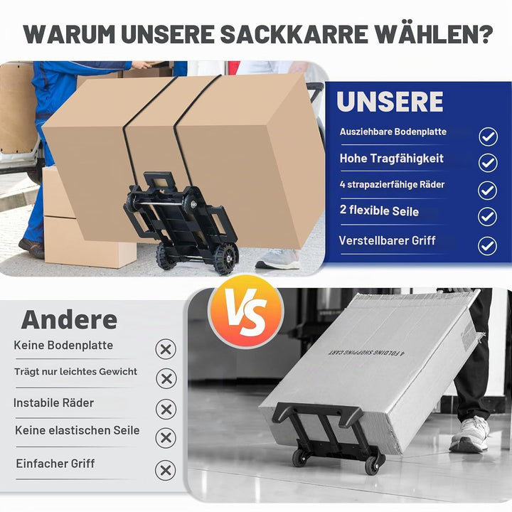Dolly Cart mit 4 Rädern Teleskop Lron Tube Pull, Handwagen mit elastischem Seil, nach dem Zusammenkl