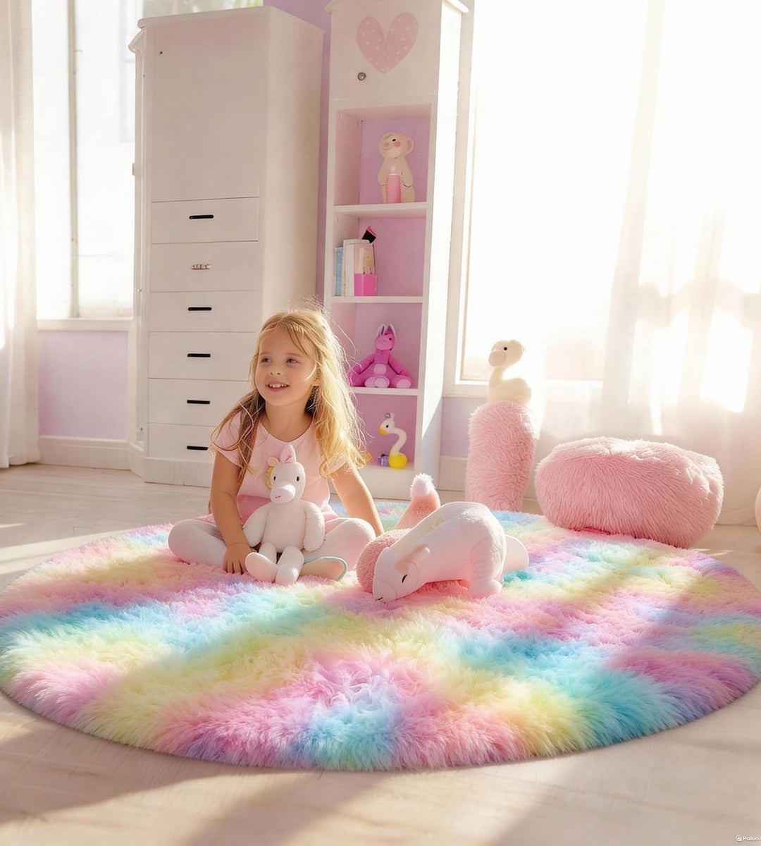VOFUSHON Teppich Rund Hochflor Teppich Wohnzimmer Teppich Langflor Teppiche für Wohnzimmer flauschig