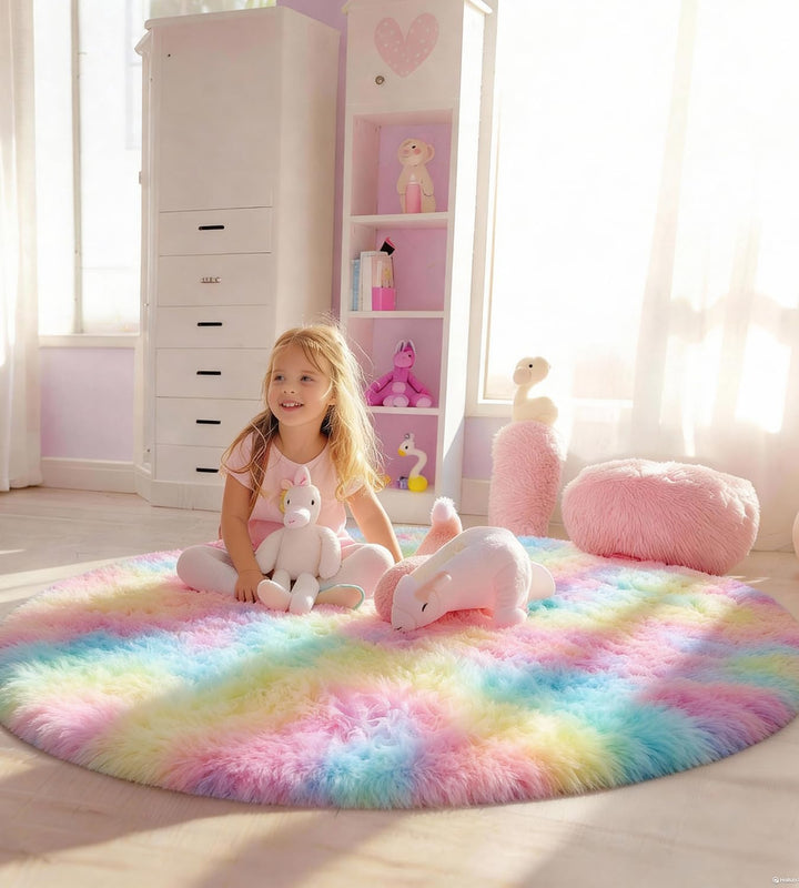 VOFUSHON Teppich Rund Hochflor Teppich Wohnzimmer Teppich Langflor Teppiche für Wohnzimmer flauschig
