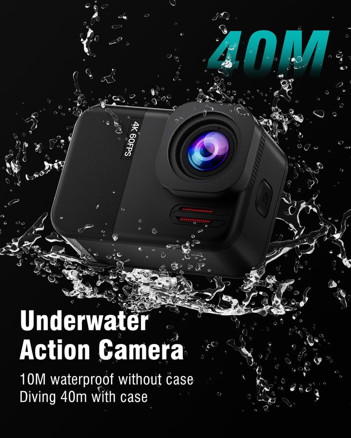 TIMNUT 4K60fps Touchscreen Action Cam, Unterwasserkamera mit 64G SD Karte 48MP WiFi Kamera 8X Zoom,