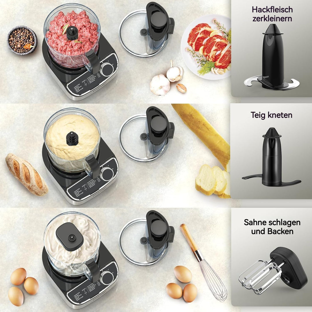 FIMEI Küchenmaschine 1300W, 3 Geschwindigkeiten und Impulsfunktion, 3,5L Zerkleinerer, 1,5L Mixer, M