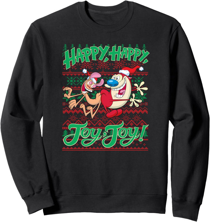 Ren and Stimpy Christmas Happy Joy Ugly Sweater Sweatshirt