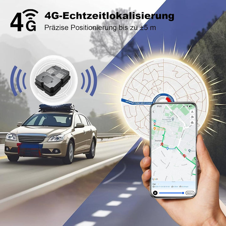 GPS-Tracker für Fahrzeuge, 100% wasserdicht, magnetisch, 4G LTE, Lange Akkulaufzeit 2–7 Monate, unbe