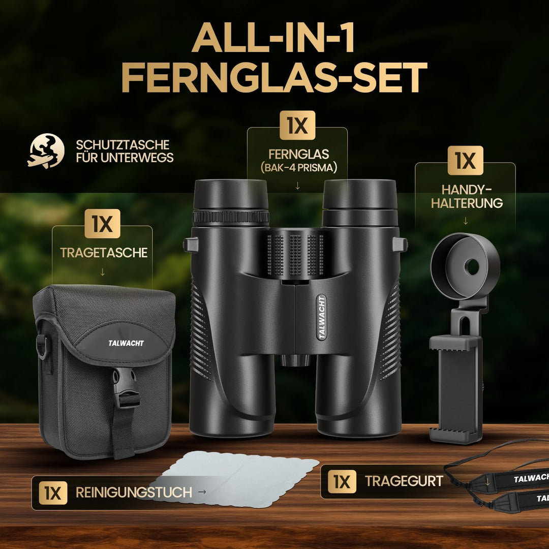 Fernglas 10x42 für Erwachsene – HD BAK4 Prisma, FMC Mehrschichtvergütung, Wasserdicht IPX7 &amp; Beschla
