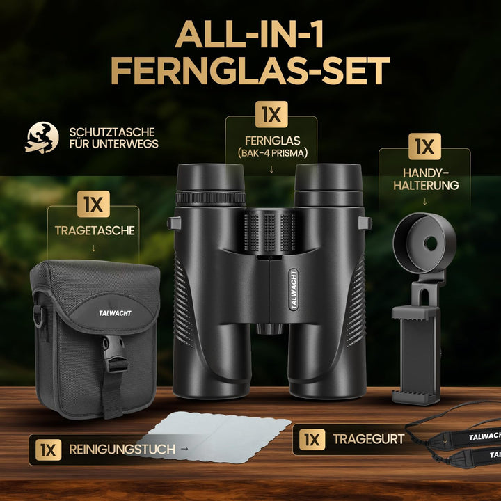 Fernglas 10x42 für Erwachsene – HD BAK4 Prisma, FMC Mehrschichtvergütung, Wasserdicht IPX7 &amp; Beschla