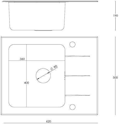 VBChome Glasspüle 62 x 50 Spülbecken mit Armatur Spüle Einbauspüle schwarz Glas inkl. Ablaufgarnitur