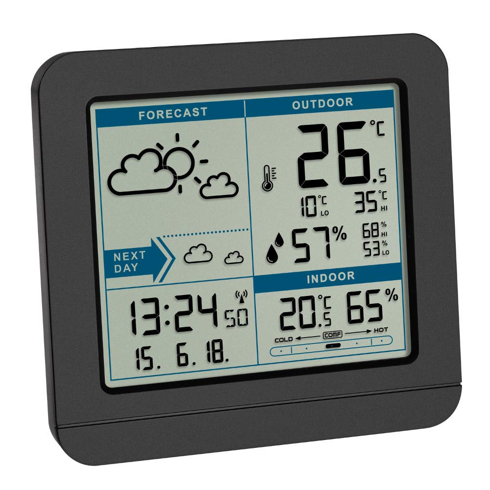 TFA Dostmann Sky 35.1152 Funk-Wetterstation mit Aussensensor, Wettervorhersage und Funkuhr (schwarz