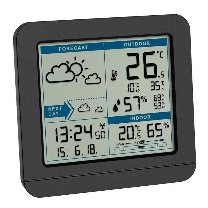 TFA Dostmann Sky 35.1152 Funk-Wetterstation mit Aussensensor, Wettervorhersage und Funkuhr (schwarz
