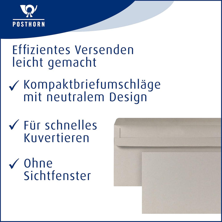 POSTHORN Briefumschlag DIN lang (1000 Stück), Briefumschlag ohne Fenster und mit selbstklebender Dop