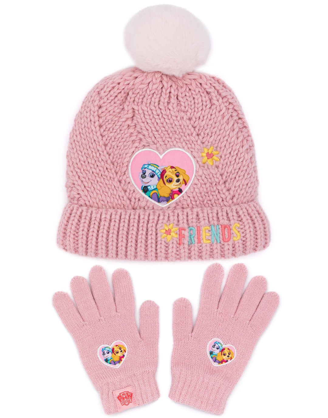 Paw Patrol Pfotenpatrouillenhut und Handschuhe Kinder Mädchen rosa gestrickt Winter Mütze