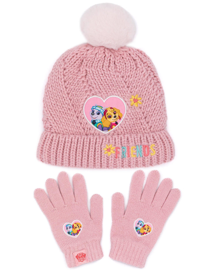 Paw Patrol Pfotenpatrouillenhut und Handschuhe Kinder Mädchen rosa gestrickt Winter Mütze