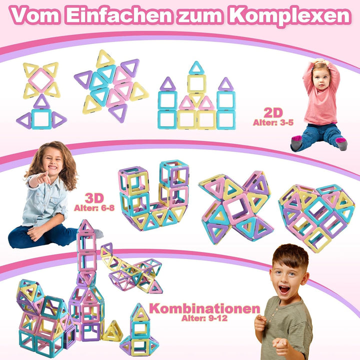 ECHOCUBE Magnetische Bausteine, 40 Stück magnetische Kacheln Konstruktionsspielzeug für Kinder, Krea