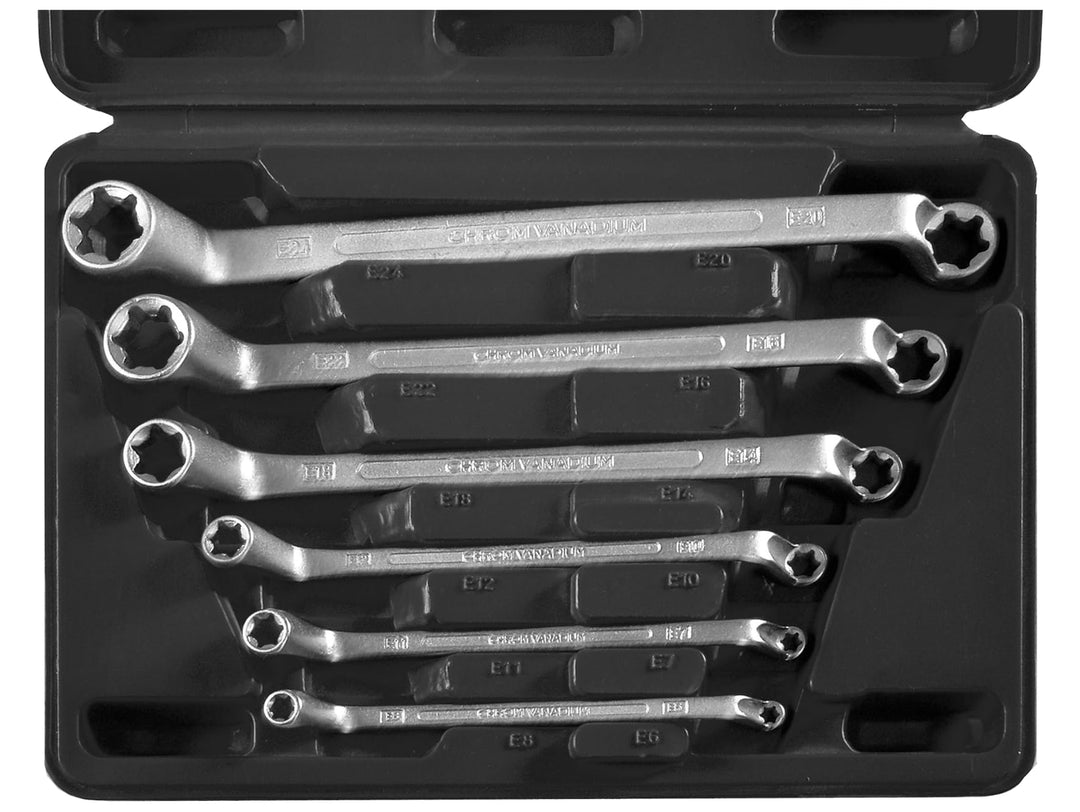 SW-Stahl 01580L Doppelringschlüssel-Satz E-Profil, E6-E24, 6-teilig, doppelt gekröpft I Torx-Schraub