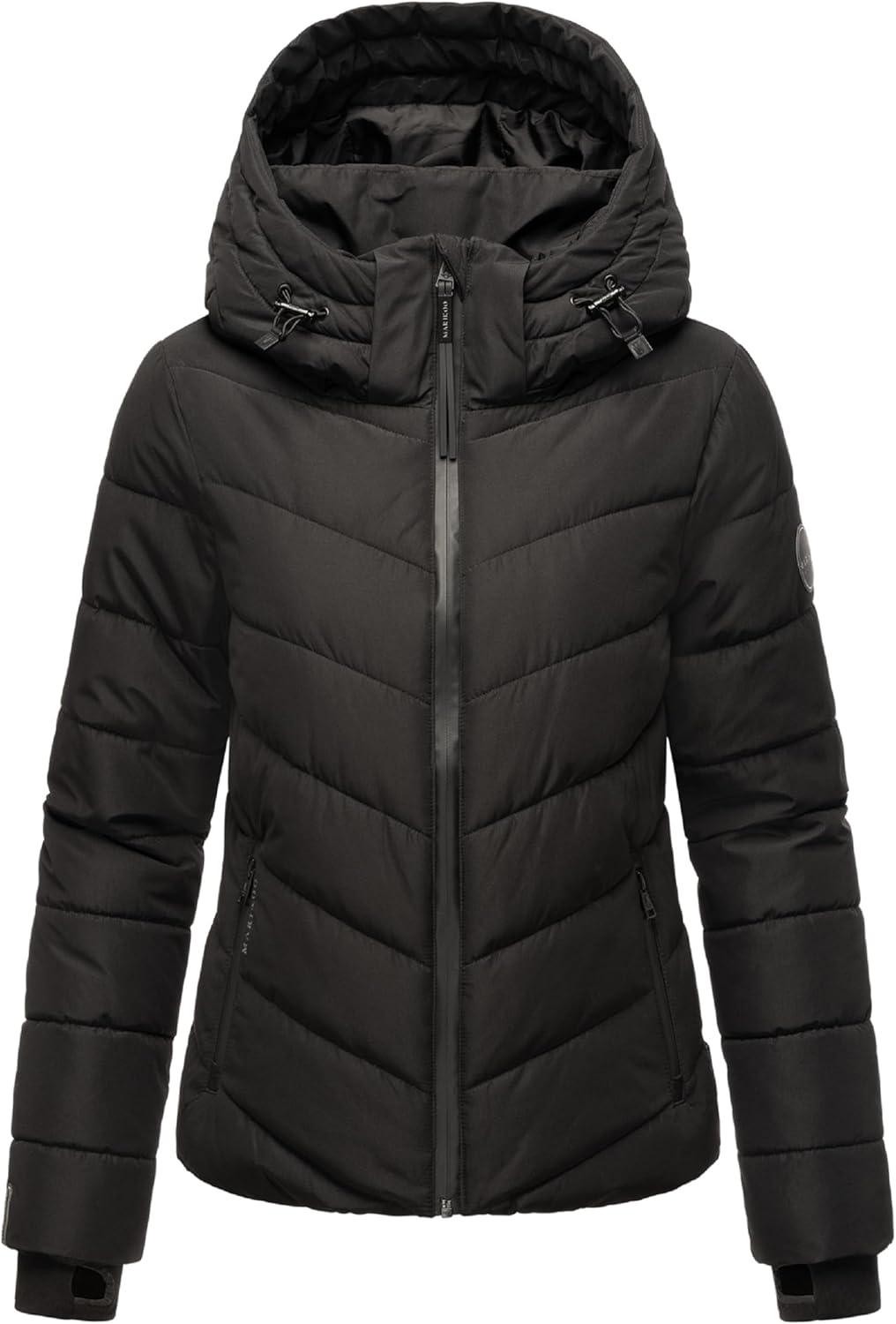MARIKOO Damen Winterjacke warme Steppjacke mit abnehmbarer Kapuze Samuiaa XVI XS-3XL XL Schwarz, XL